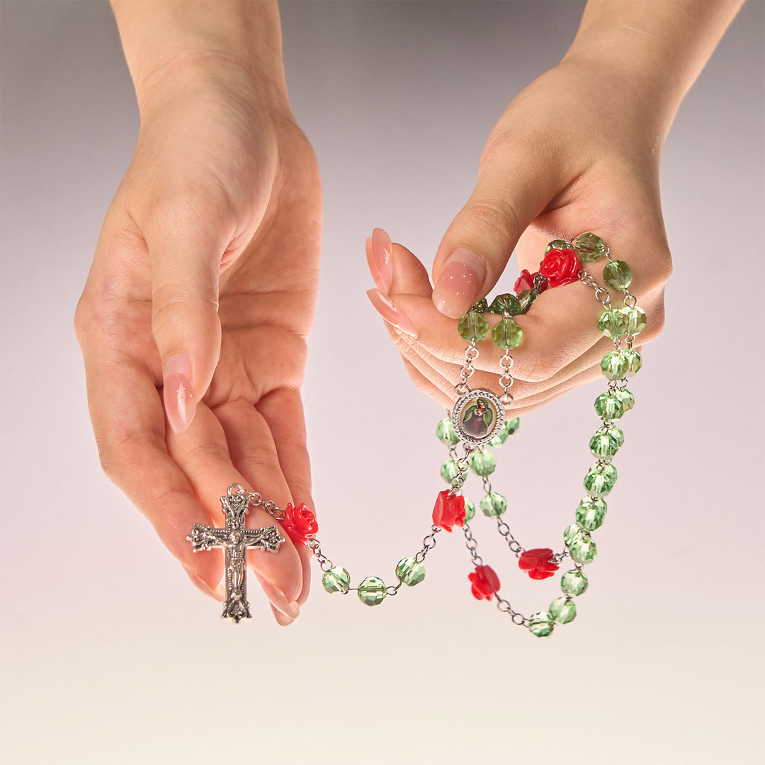 Christianartworkshop Handmade Floral Crystal Beads & Crucifix with Virgin Mary Medal Rosary: Blossom of Grace Elegance - image 8