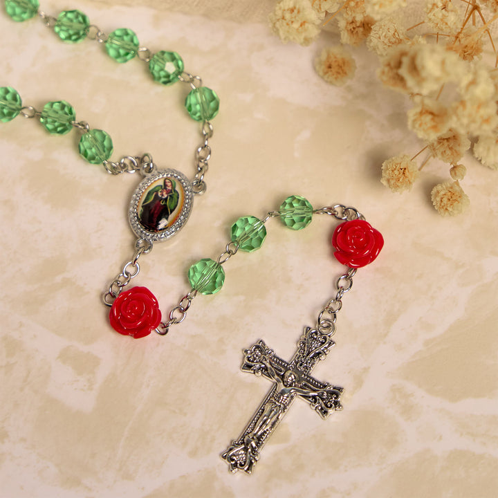 Christianartworkshop Handmade Floral Crystal Beads & Crucifix with Virgin Mary Medal Rosary: Blossom of Grace Elegance - image 5