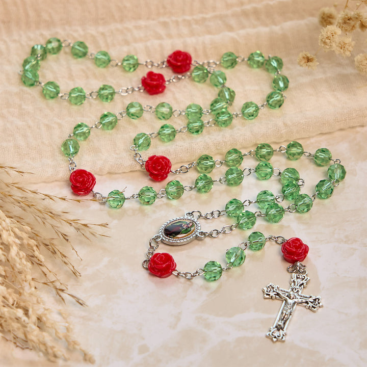Christianartworkshop Handmade Floral Crystal Beads & Crucifix with Virgin Mary Medal Rosary: Blossom of Grace Elegance - image 1