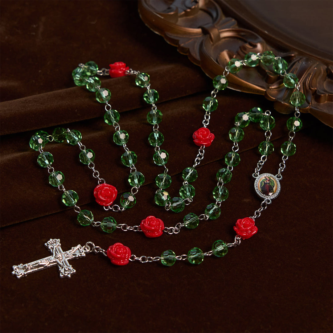Christianartworkshop Handmade Floral Crystal Beads & Crucifix with Virgin Mary Medal Rosary: Blossom of Grace Elegance - image 3