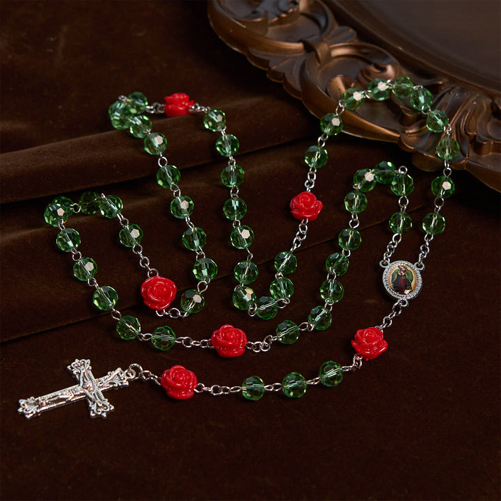 Christianartworkshop Handmade Floral Crystal Beads & Crucifix with Virgin Mary Medal Rosary: Blossom of Grace Elegance - image 3