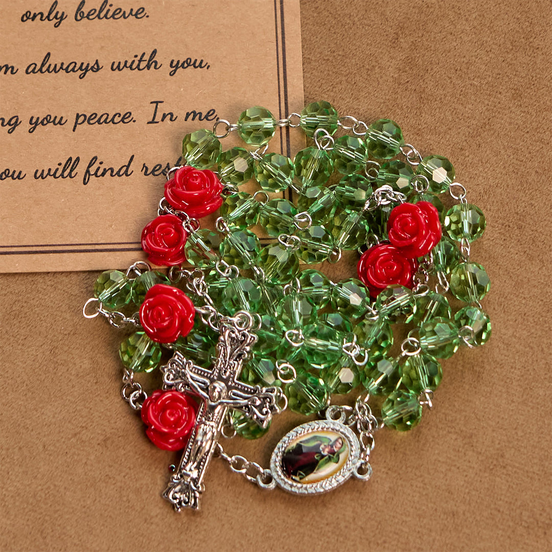 Christianartworkshop Handmade Floral Crystal Beads & Crucifix with Virgin Mary Medal Rosary: Blossom of Grace Elegance - image 7