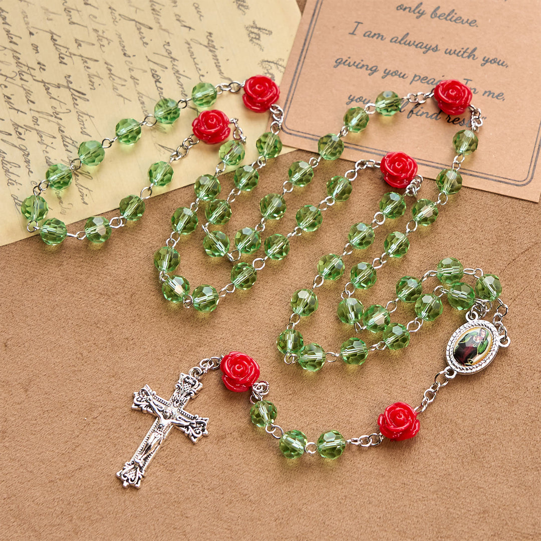 Christianartworkshop Handmade Floral Crystal Beads & Crucifix with Virgin Mary Medal Rosary: Blossom of Grace Elegance - Crystal & Flower - image 0