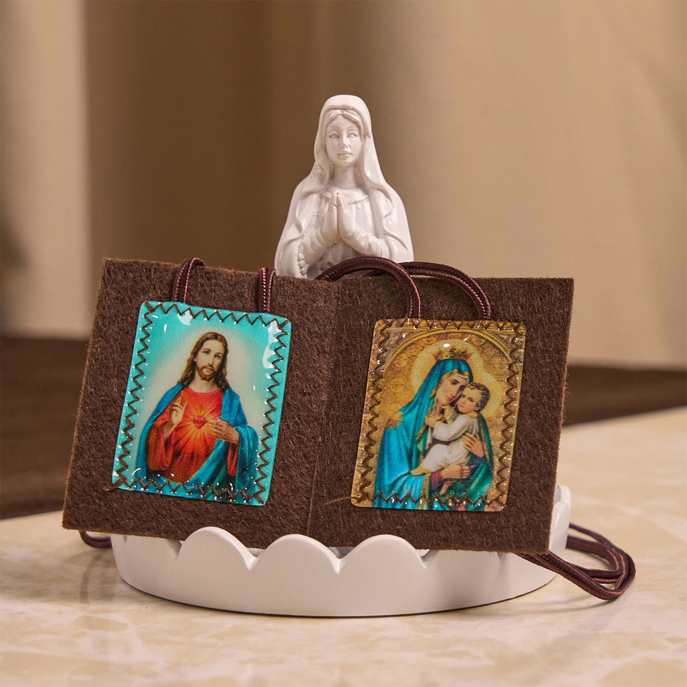 Christianartworkshop Blessed Brown Wool Scapular of Our Lady of Mt. Carmel & Sacred Heart: Unique Spiritual Bond - image 2