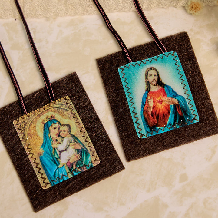 Christianartworkshop Blessed Brown Wool Scapular of Our Lady of Mt. Carmel & Sacred Heart: Unique Spiritual Bond - image 3
