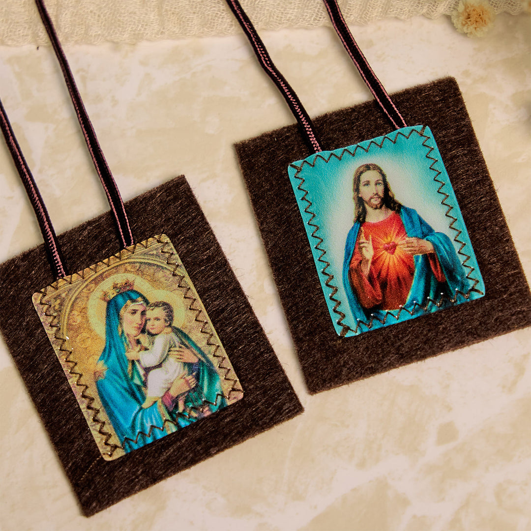 Christianartworkshop Blessed Brown Wool Scapular of Our Lady of Mt. Carmel & Sacred Heart: Unique Spiritual Bond - image 4