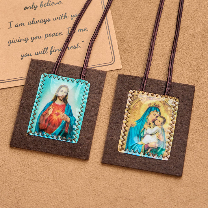 Christianartworkshop Blessed Brown Wool Scapular of Our Lady of Mt. Carmel & Sacred Heart: Unique Spiritual Bond - image 2