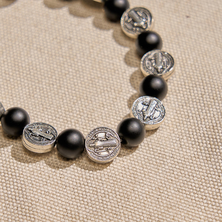 Christianartworkshop Natural Black Agate Bracelet with St. Benedict Medal and Virgin Mary Pendant: Divine Faith Artistry - image 5