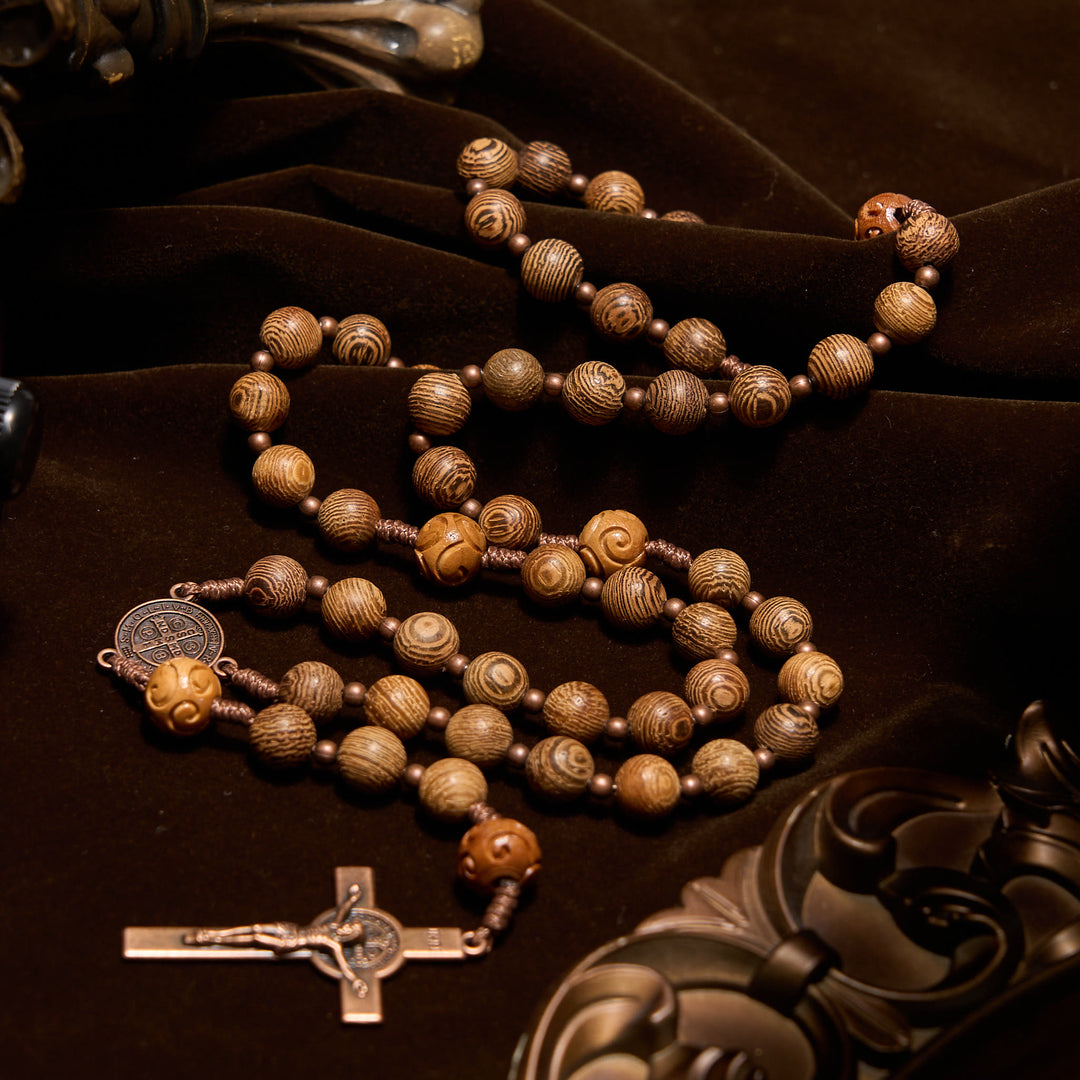 Christianartworkshop Divine Olive Wood Rosary Adorned with St. Benedict Medal & Crucifix: Sacred Devotion - Wood - image 1
