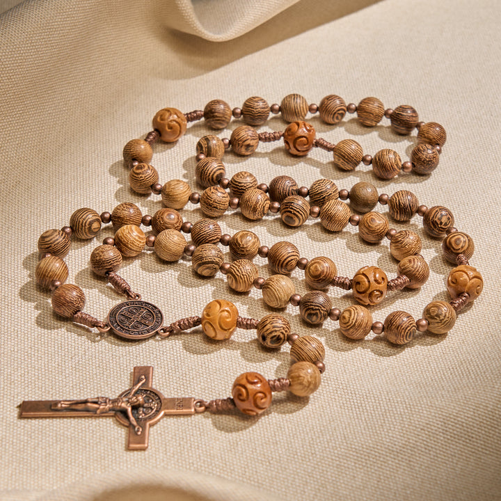 Christianartworkshop Divine Olive Wood Rosary Adorned with St. Benedict Medal & Crucifix: Sacred Devotion - image 2