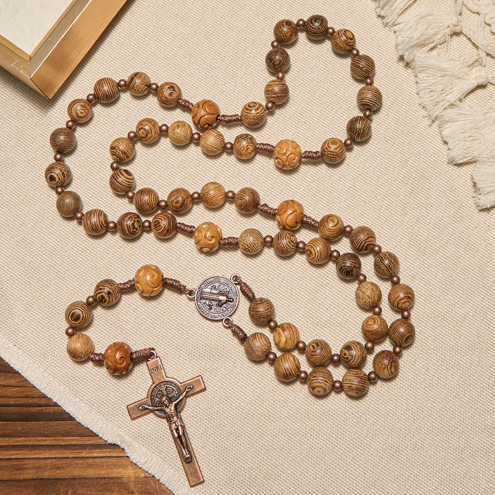 Christianartworkshop Divine Olive Wood Rosary Adorned with St. Benedict Medal & Crucifix: Sacred Devotion - image 3