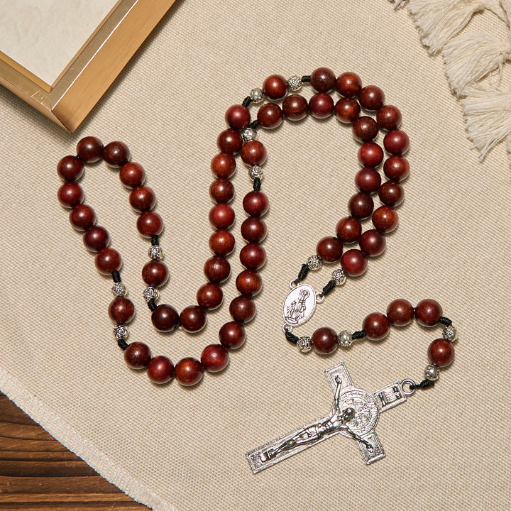 Christianartworkshop Red Wood and Rose Beads Rosary with Miraculous Medal: Embrace Divine Grace and Protection - image 3