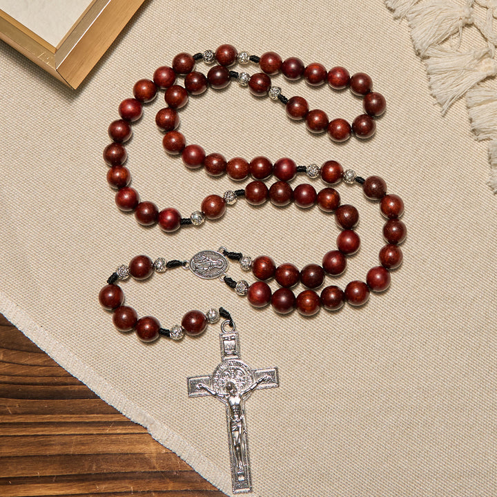 Christianartworkshop Red Wood and Rose Beads Rosary with Miraculous Medal: Embrace Divine Grace and Protection - image 4