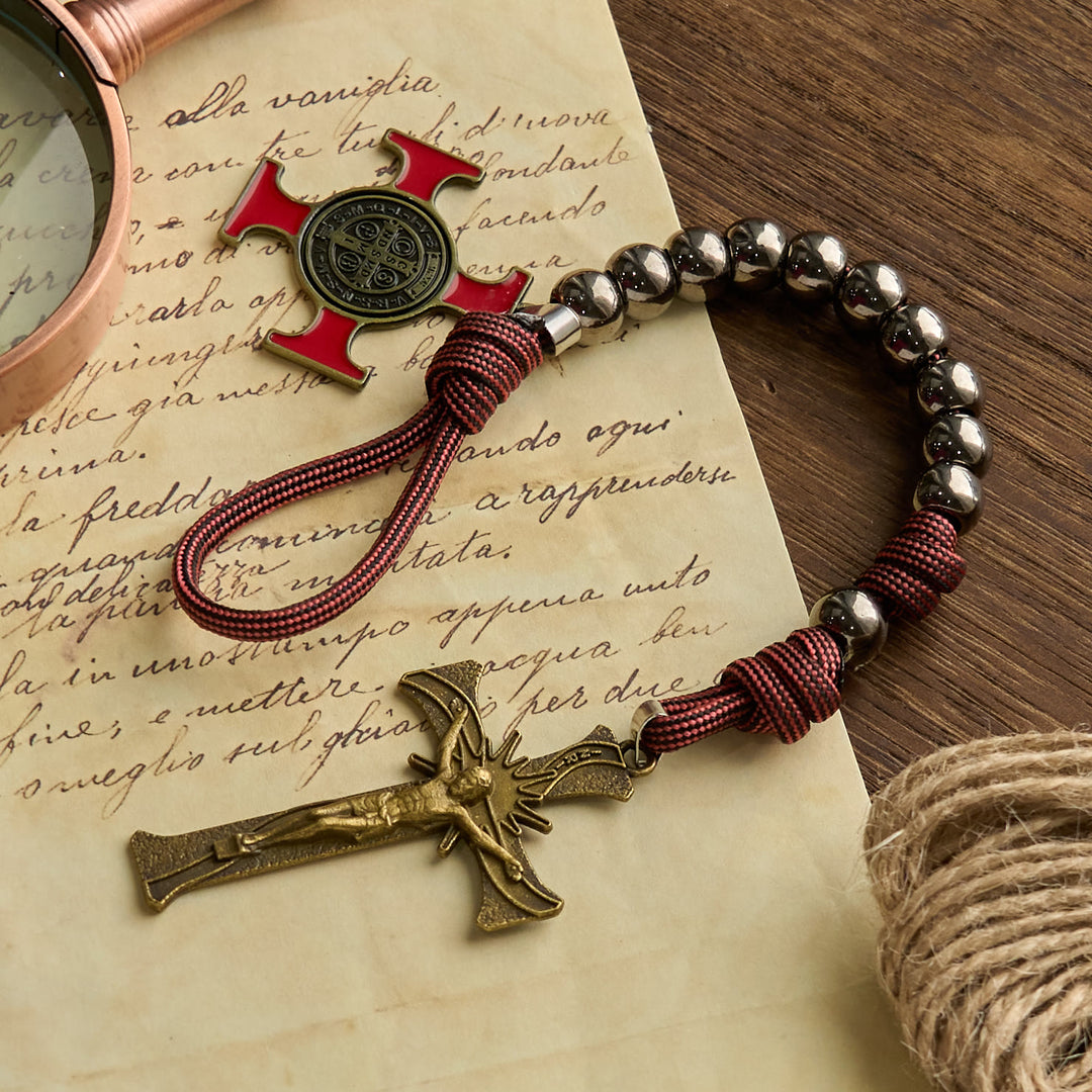 Christianartworkshop Chic Portable Pocket Rosary with Golden St. Benedict Medal & Crucifix: Carry Divine Protection Anywhere - St. Benedict & Crucifix - image 1