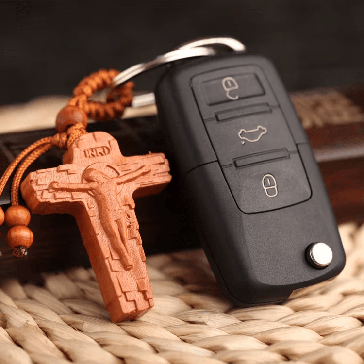 Christianartworkshop Natural Mahogany Wooden Carved Crucifix Keychain: Precious Heirloom of Faithon - image 2