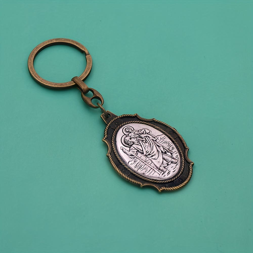 Christianartworkshop Intricately Carved Multicolor St. Christopher Keychain: Based Companion for Safe Travels - C - image 4