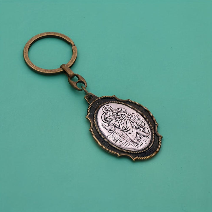 Christianartworkshop Intricately Carved Multicolor St. Christopher Keychain: Based Companion for Safe Travels - C - image 4