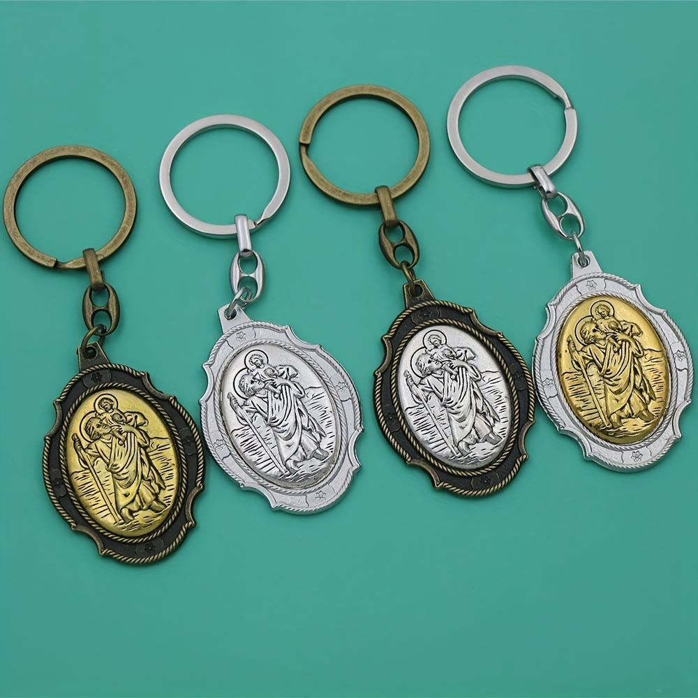 Christianartworkshop Intricately Carved Multicolor St. Christopher Keychain: Based Companion for Safe Travels - image 2
