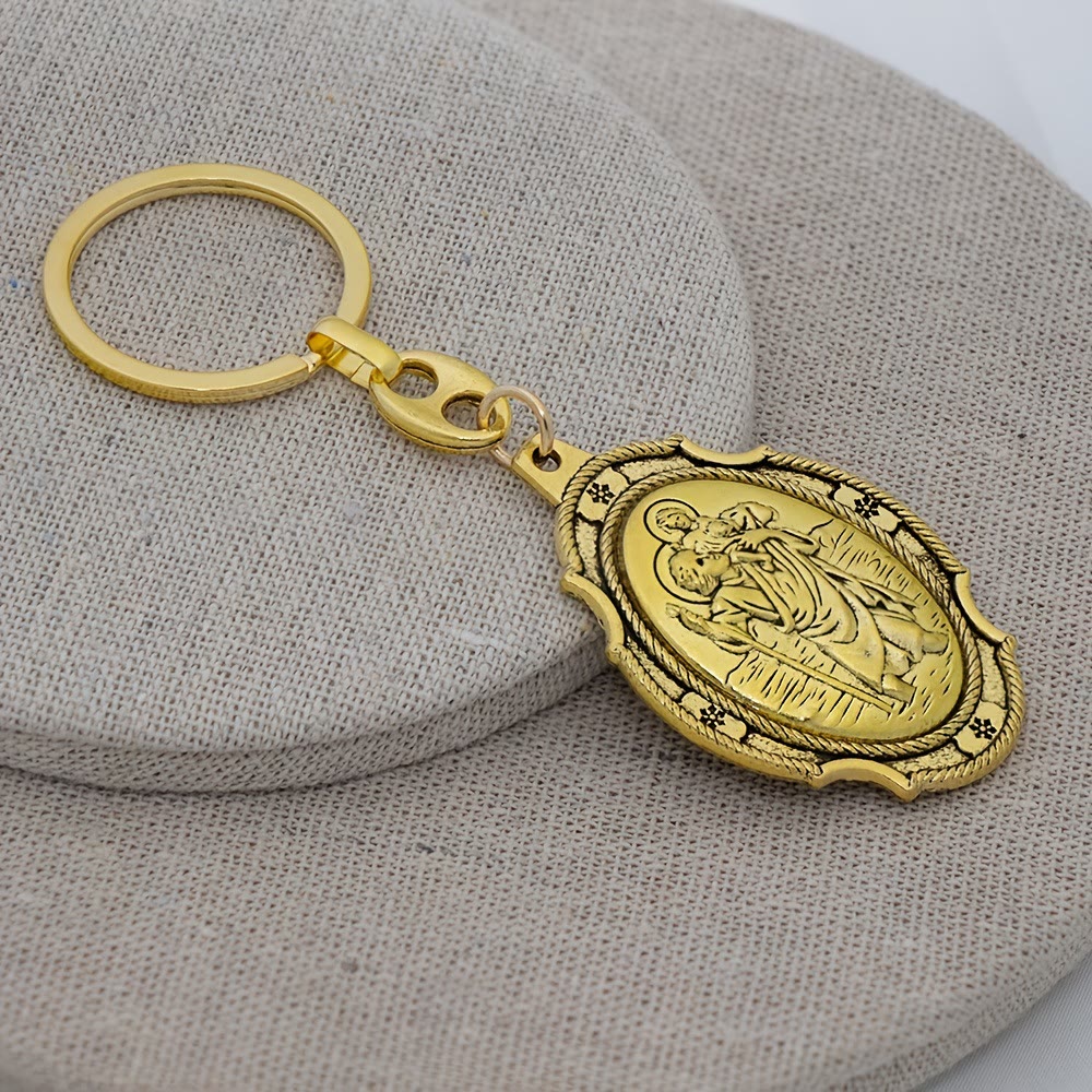 Christianartworkshop Intricately Carved Multicolor St. Christopher Keychain: Based Companion for Safe Travels - A - image 1