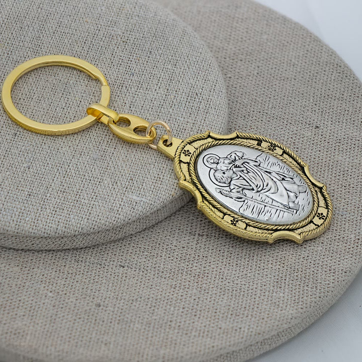 Christianartworkshop Intricately Carved Multicolor St. Christopher Keychain: Based Companion for Safe Travels - E - image 6