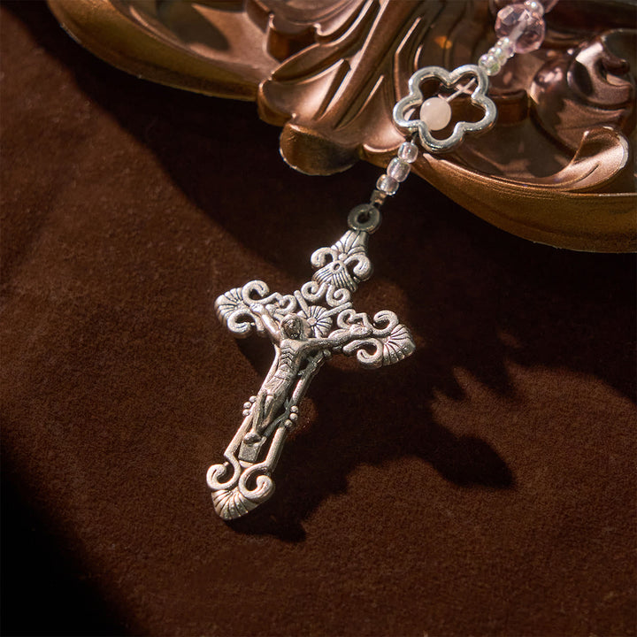Christianartworkshop Elegant Pink Crystal Rosary with 3D Rose Beads, Silver Chalice Medal & Crucifix: Embrace Divine Grace - image 7