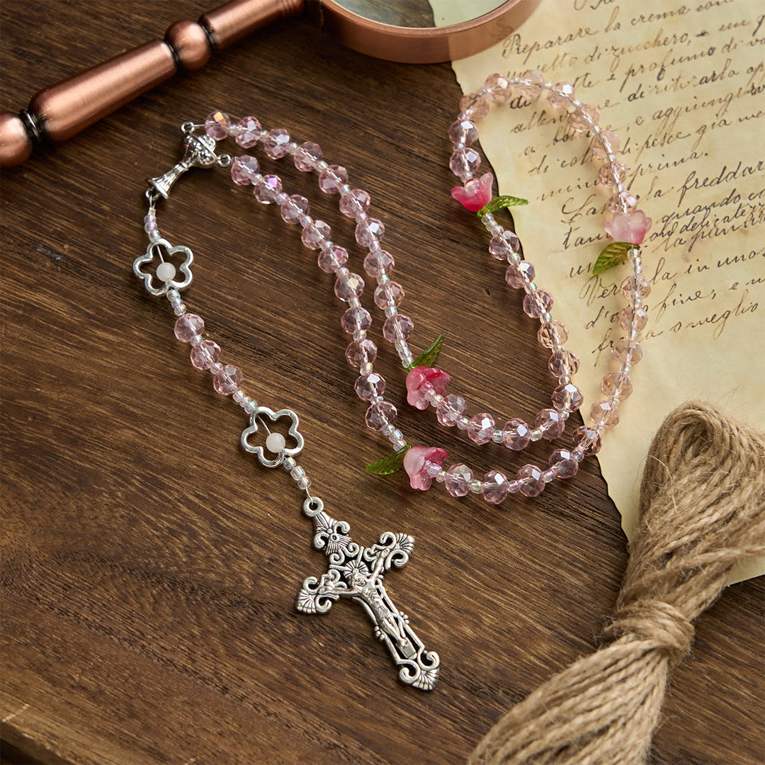 Christianartworkshop Elegant Pink Crystal Rosary with 3D Rose Beads, Silver Chalice Medal & Crucifix: Embrace Divine Grace - image 2