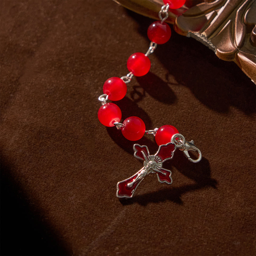 Christianartworkshop Dual-Use Red Agate Keychain & Pocket Rosary Adorned with Silver Angel Wing: Carry Divine Protection - image 6