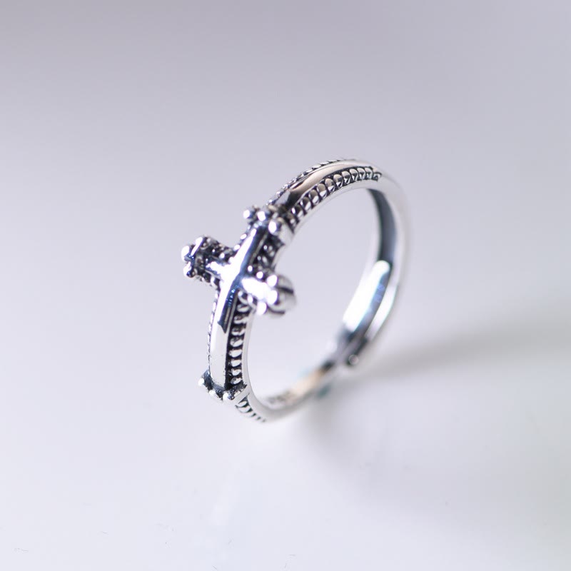 Christianartworkshop Minimalist 925 Silver Cross Ring with Ornate Rope Patterns: Enduring Symbol of Spiritual Bond - image 2