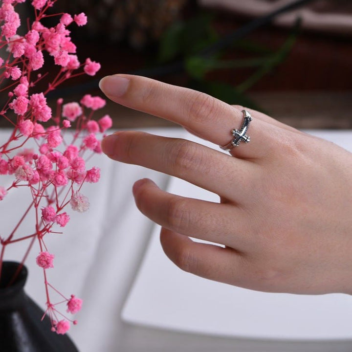 Christianartworkshop Minimalist 925 Silver Cross Ring with Ornate Rope Patterns: Enduring Symbol of Spiritual Bond - image 7