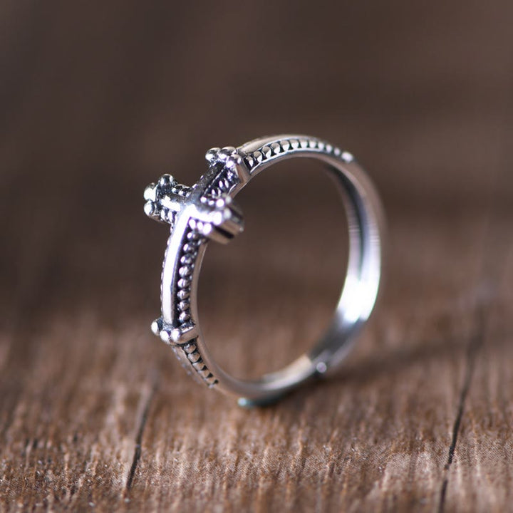 Christianartworkshop Minimalist 925 Silver Cross Ring with Ornate Rope Patterns: Enduring Symbol of Spiritual Bond - image 4