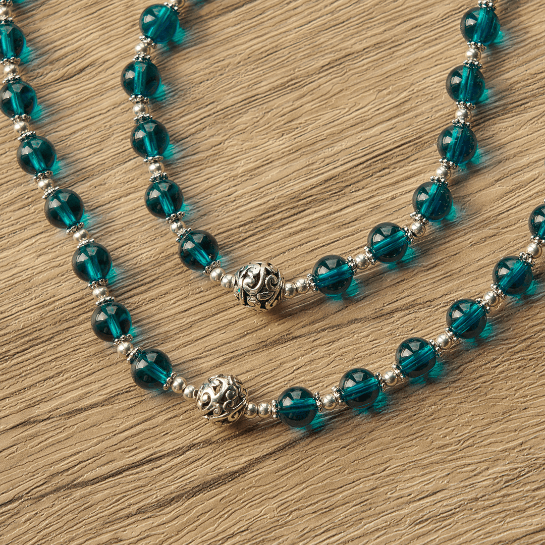 Christianartworkshop Handmade Crucifix Clear Blue Glass Rosary with Enameled St. Benedict & Miraculous Medal - image 9