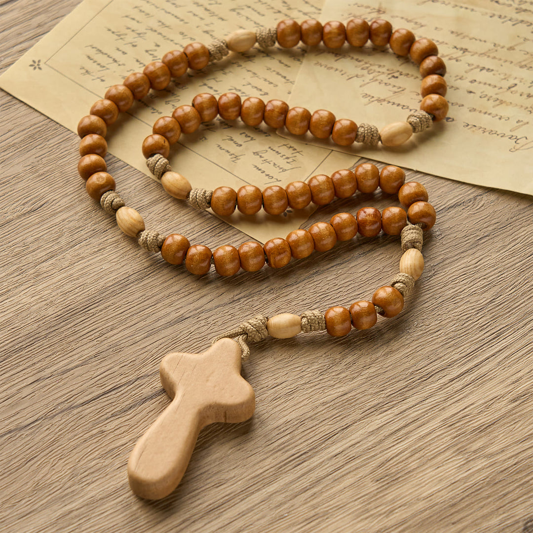 Christianartworkshop Minimalist Olive Wood Rosary with Hand-held Prayer Comfort Cross: Embrace Simple Sacredness - Wood - image 1