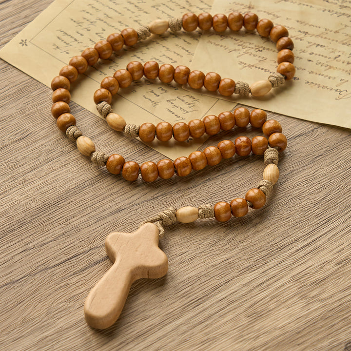 Christianartworkshop Minimalist Olive Wood Rosary with Hand-held Prayer Comfort Cross: Embrace Simple Sacredness - Wood - image 1