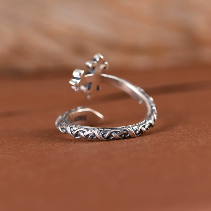 Christianartworkshop Retro 925 Silver Cross Ring with Delicate Vine Engravings: Pure Expression of Faith - image 5