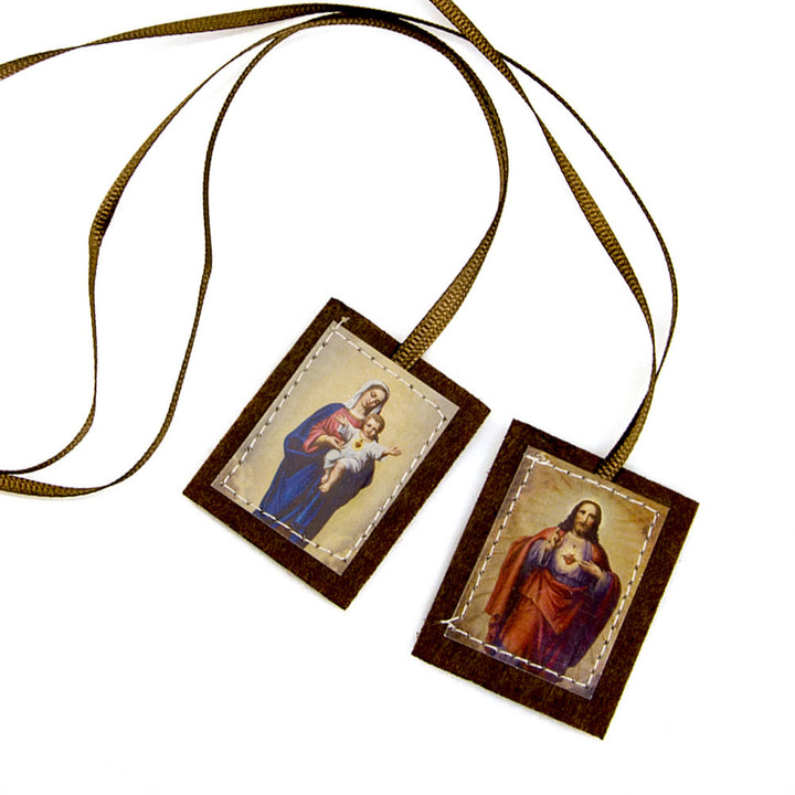Christianartworkshop Blessed Brown Wool Scapular of Sacred Heart of Jesus and Virgin Mary - image 4