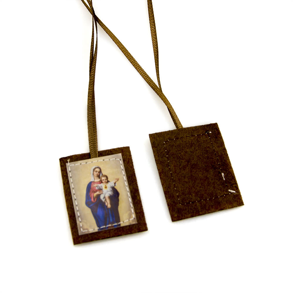 Christianartworkshop Blessed Brown Wool Scapular of Sacred Heart of Jesus and Virgin Mary - image 4