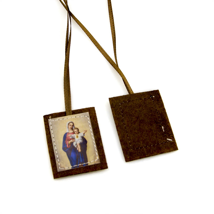 Christianartworkshop Blessed Brown Wool Scapular of Sacred Heart of Jesus and Virgin Mary - image 5