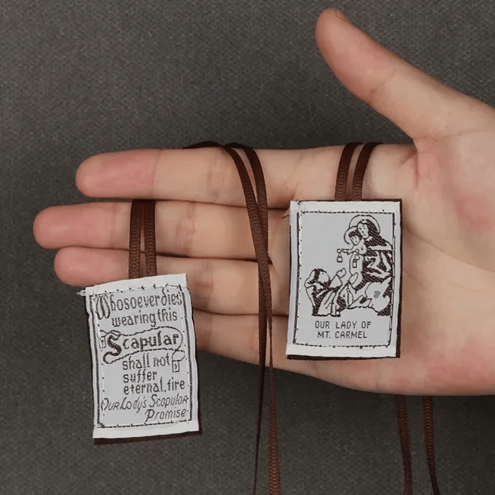 Christianartworkshop Catholic Scapular in Black and White of Our Lady of Mount Carmels & Jacred Heart of Jesus - image 2