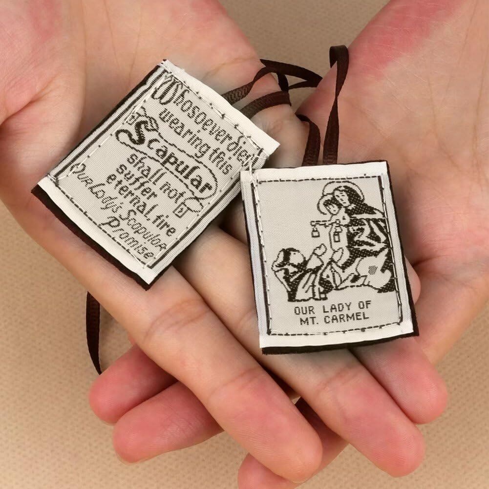 Christianartworkshop Catholic Scapular in Black and White of Our Lady of Mount Carmels & Jacred Heart of Jesus - Scapular - image 1