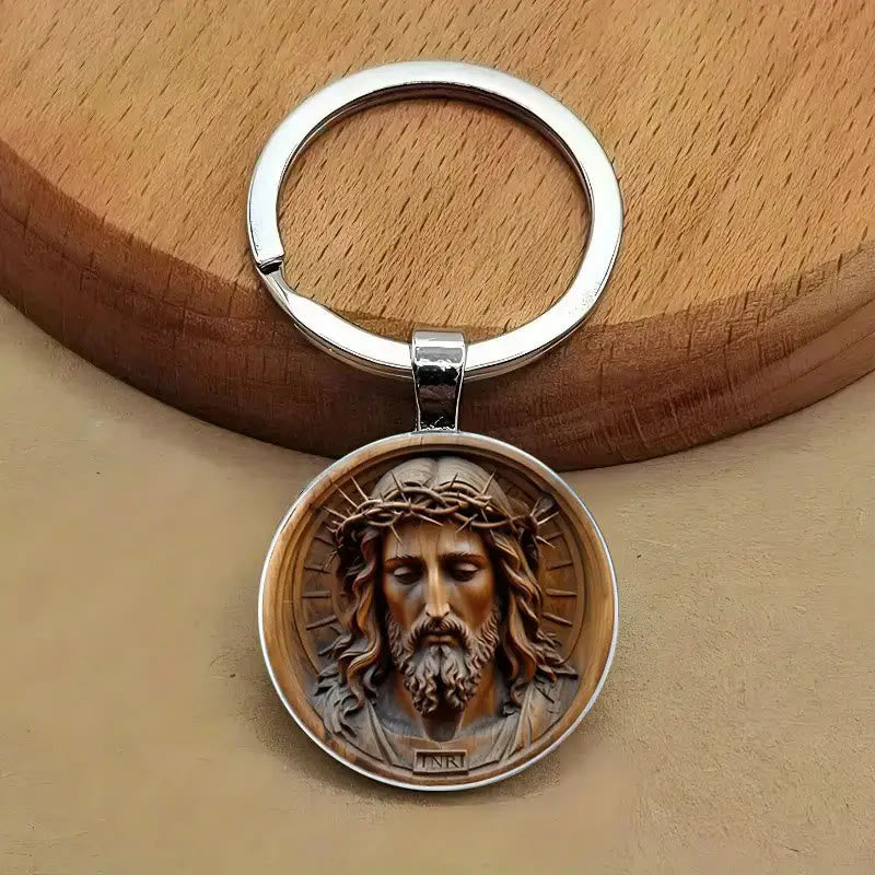 Christianartworkshop Classic Style Divine Jesus with Crown of Thorns Keychain: Timeless Symbol of Spiritual Redemption - Jesus - image 1