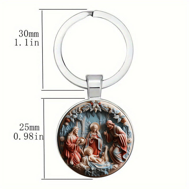 Christianartworkshop Soulful Morandi-Toned Nativity Scene Keychain: Profound Sign of Subtle Spiritual Renewal - image 3