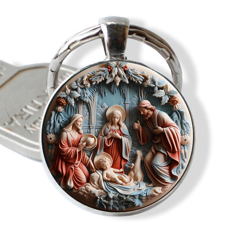Christianartworkshop Soulful Morandi-Toned Nativity Scene Keychain: Profound Sign of Subtle Spiritual Renewal - image 5
