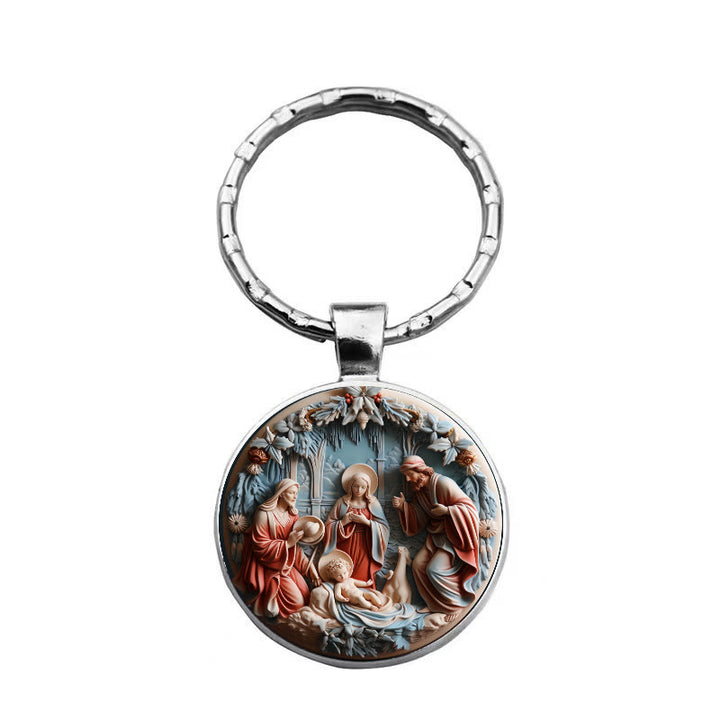 Christianartworkshop Soulful Morandi-Toned Nativity Scene Keychain: Profound Sign of Subtle Spiritual Renewal - image 4