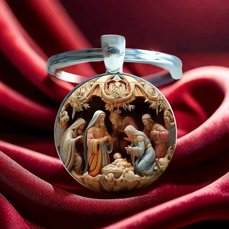 Christianartworkshop Vintage Birth of Jesus Nativity Scene Keychain: Storytelling Relic of Christian Hope - Nativity Scene - image 1
