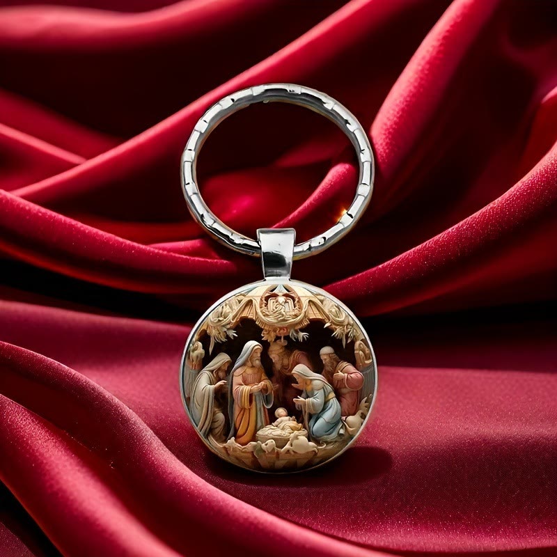 Christianartworkshop Vintage Birth of Jesus Nativity Scene Keychain: Storytelling Relic of Christian Hope - image 2