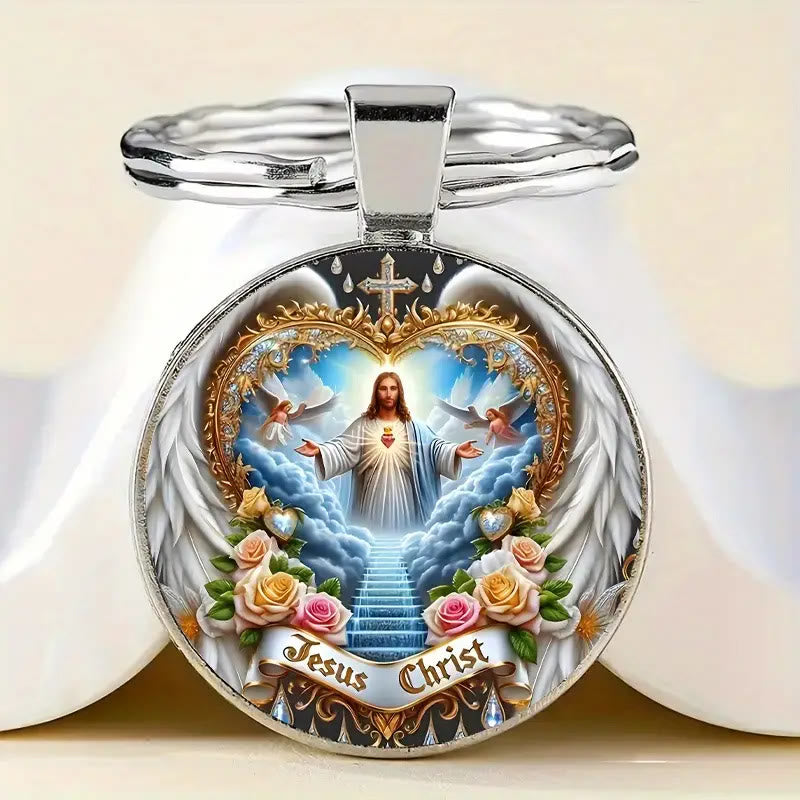 Christianartworkshop Divine Heavenly Realm Jesus Christ Keychain: Token of Faith & Ethereal Craft - Jesus Christ - image 1