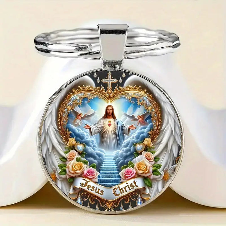 Christianartworkshop Divine Heavenly Realm Jesus Christ Keychain: Token of Faith & Ethereal Craft - Jesus Christ - image 1