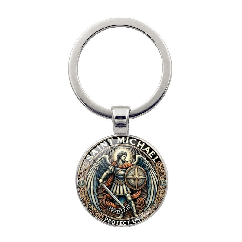 Christianartworkshop Soulful Light Shadow St. Michael the Archangel Keychain: Profound Sign of Spiritual Defense - Silver - image 1