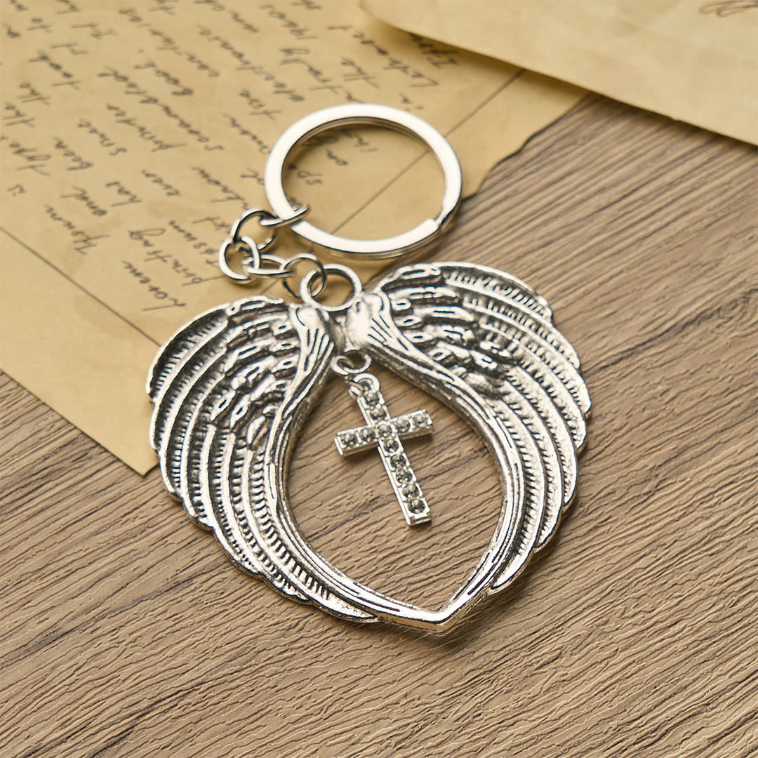 Christianartworkshop Silver Heart-Shaped Angel Wings with Cross or Pendant: A Symbol of Love and Protection - A - image 1