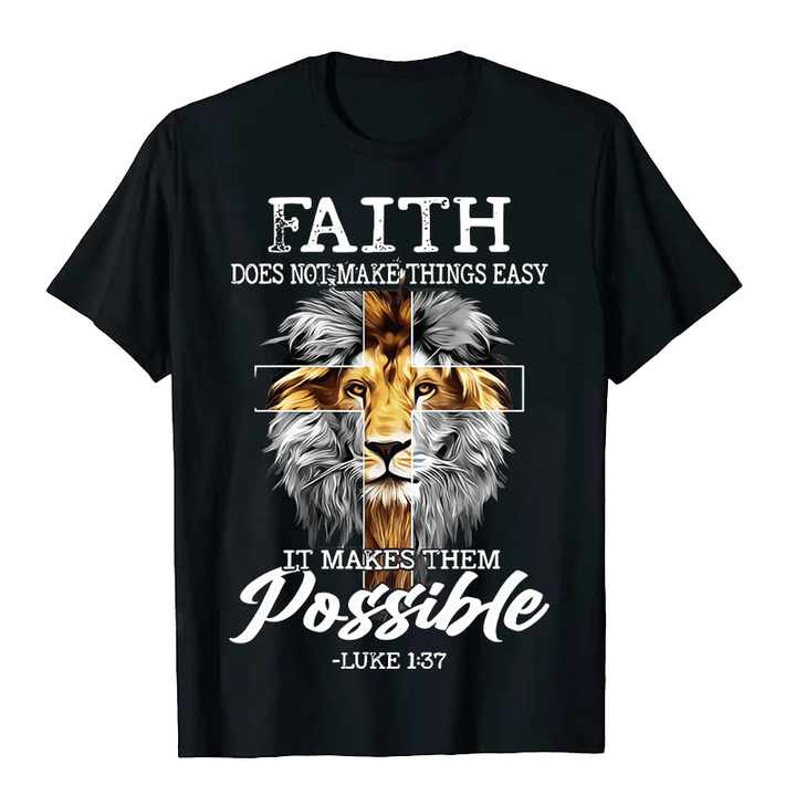 Christianartworkshop Religious Faith Lion Cross Graphic Unisex T-shirt - Black - 2XL - image 0
